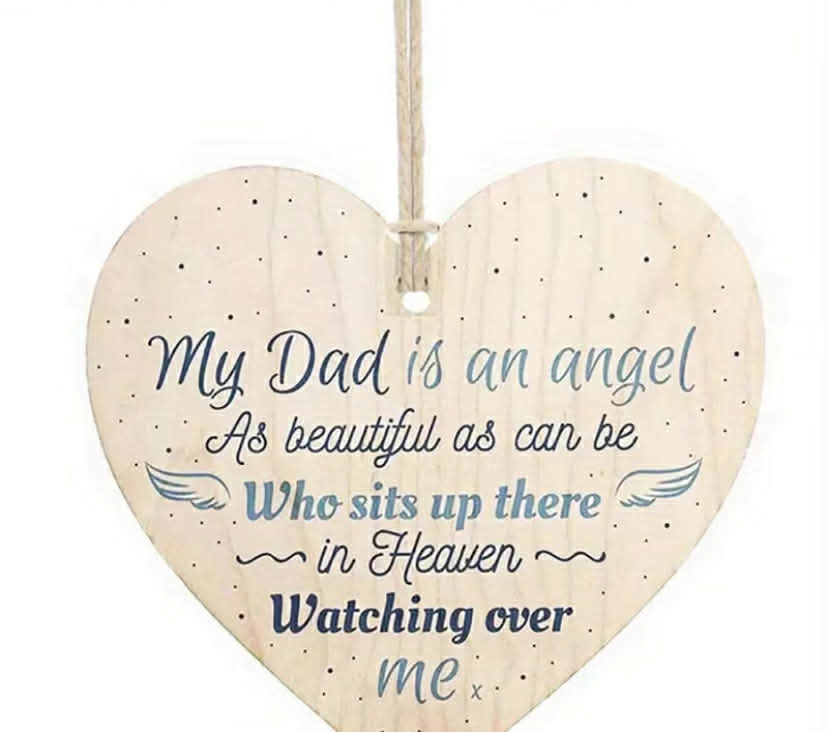 2D Flat 1 pc Father'S Day Angel Memorial Plaque - Wooden Heart-Shaped Ornament with "My Dad is an Angel" Inscription,