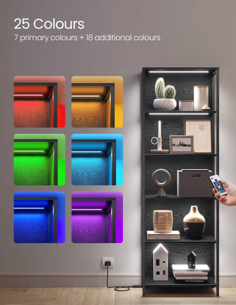 6 - Tier LED Bookcase, Bookshelf with Dimmable Lights