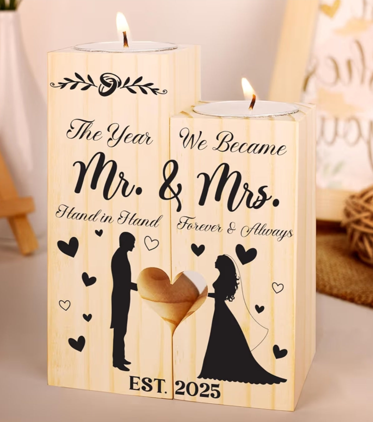 Heart Shaped Candlestick, Gift for Wife Husband, Mr and Mrs Presents,