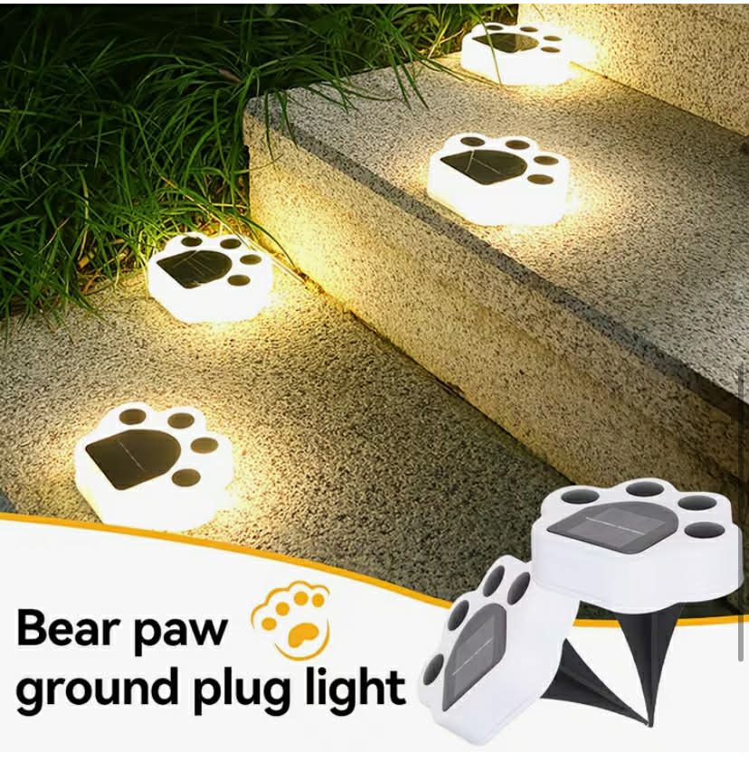 4/6 Pcs Solar Bear-Paw Lights, powered by solar energy, showcase a cute bear-paw design that shines as a standout