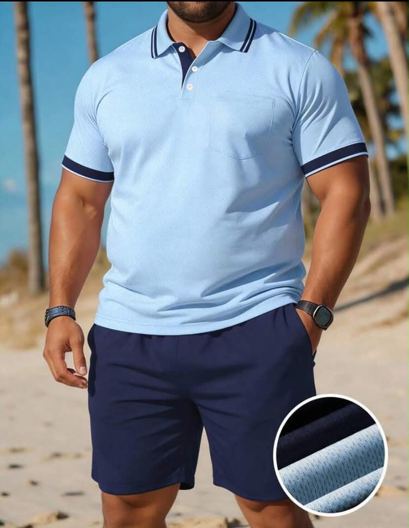 Men's Summer Casual Polo Shirt & Shorts Set