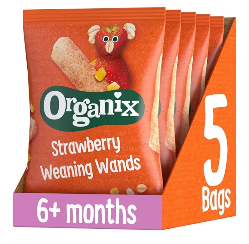 Organix Strawberry Weaning Wands, Organic Baby Snack, 6+ Months, Vegan, 25 g (Pack of 5)