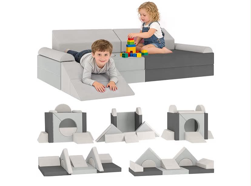 Soft Play Set, 12 Pieces Modular Kids Sofa Bed for Playroom, Bedroom, Living Room, Children Convertible Sofa for Boys and Girls
