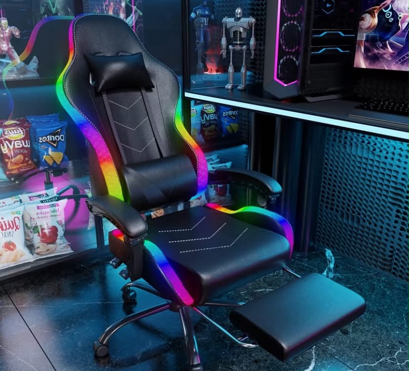 Gaming Chair With Footrest Office Desk Chair Ergonomic Gaming Chair PU Leather Reclining High Back Adjustable Swivel Lumbar Support Racing Style E-Sports Video Gamer Chairs