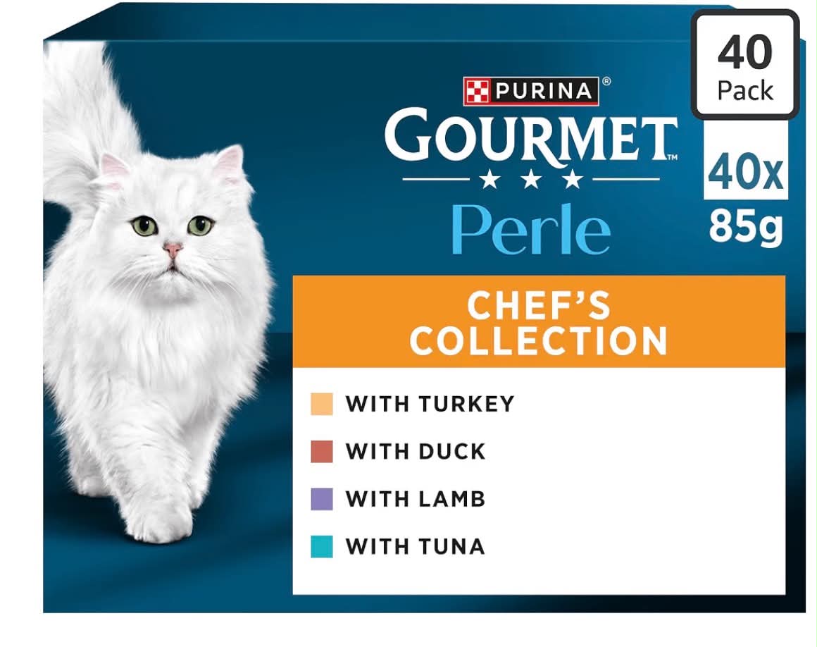 Perle Ocean Collection or chef's collection Adult Wet Cat Food Mini Fillets in Gravy Tuna, Shrimp, Plaice, Salmon, White fish, Ocean Fish 40 x 85g Pouches