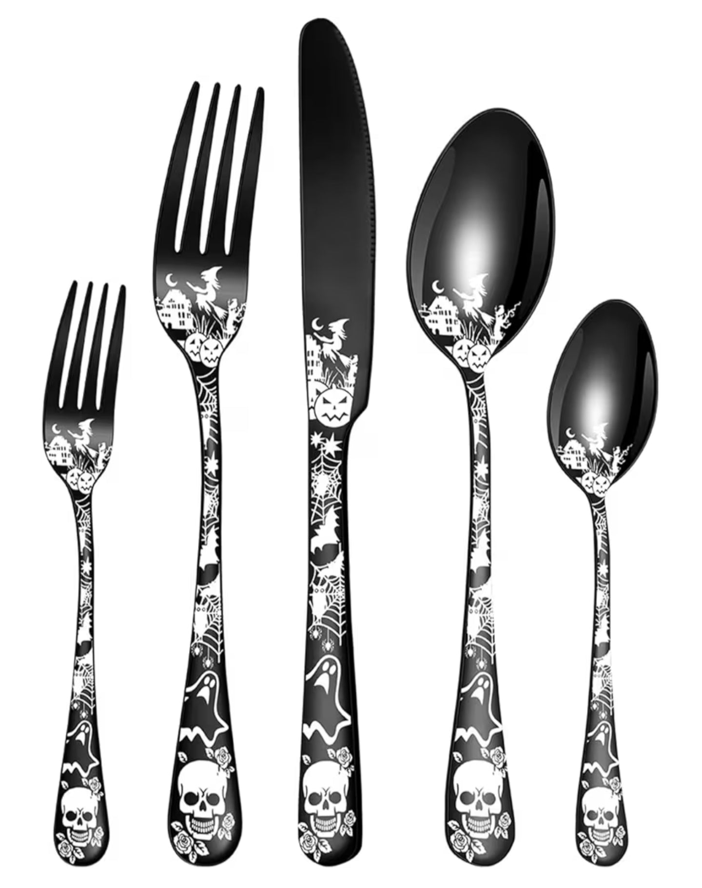 5 Piece Halloween Themed Skeleton Silverware Set,