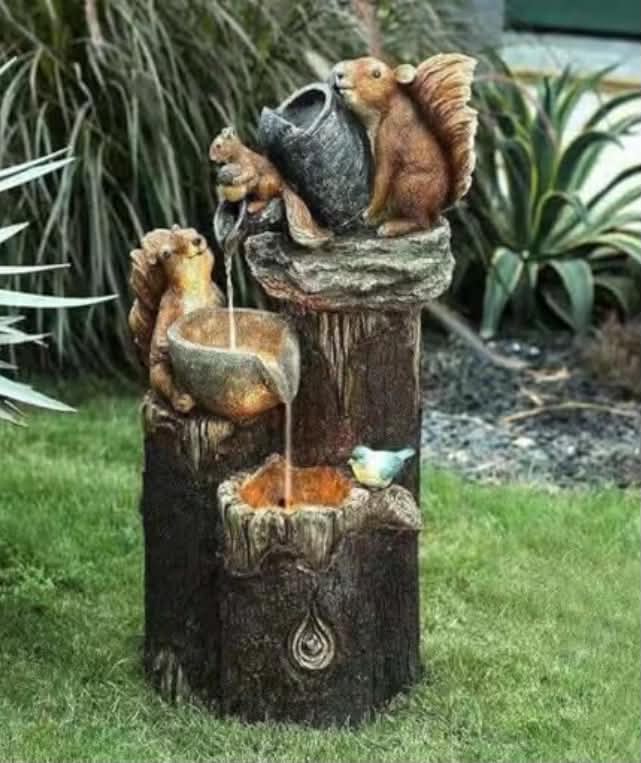 Solar Powered Water Fountain with LED Light, Resin Garden Statue for Outdoor and Indoor Decoration