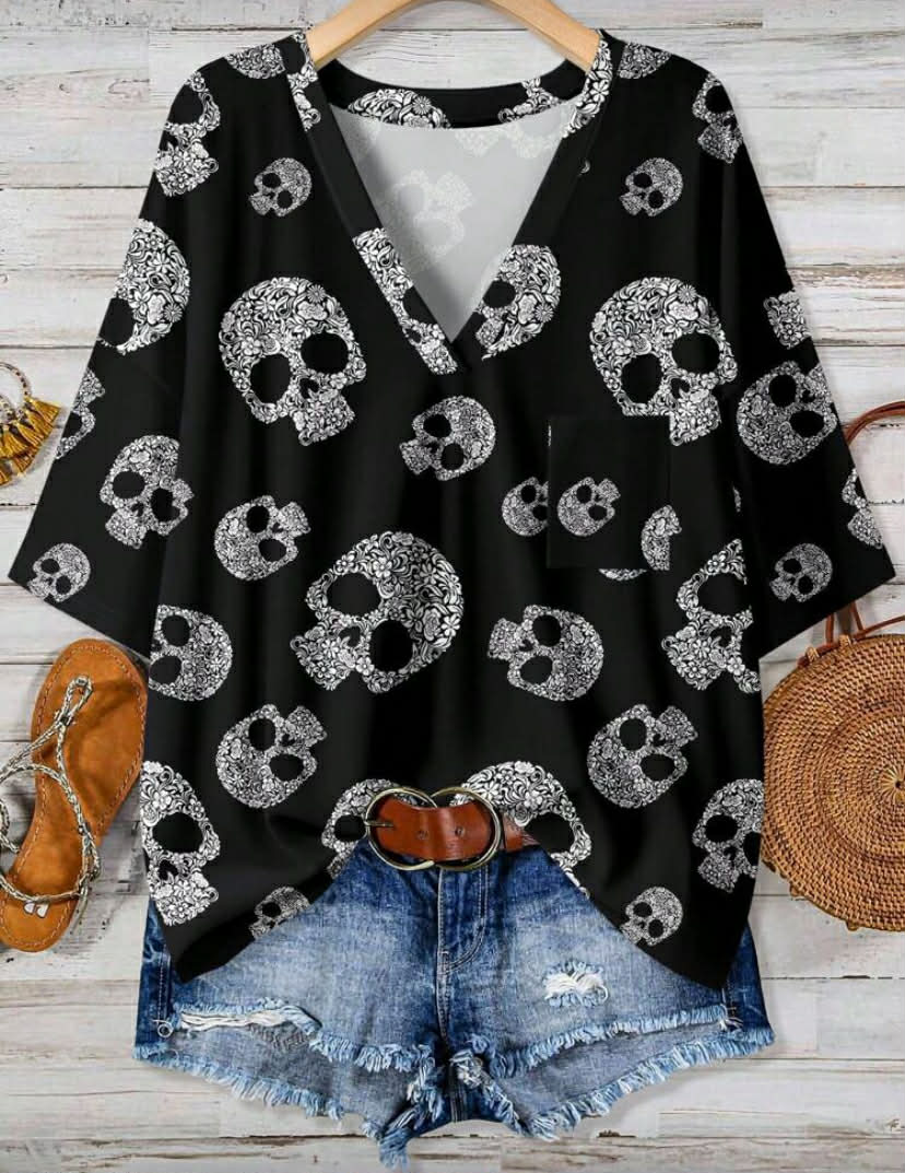 Women Casual Heart Gradient Print Round Neck Chest Pocket T-Shirt, Versatile Minimalist Summer Style,Spring/Vacation