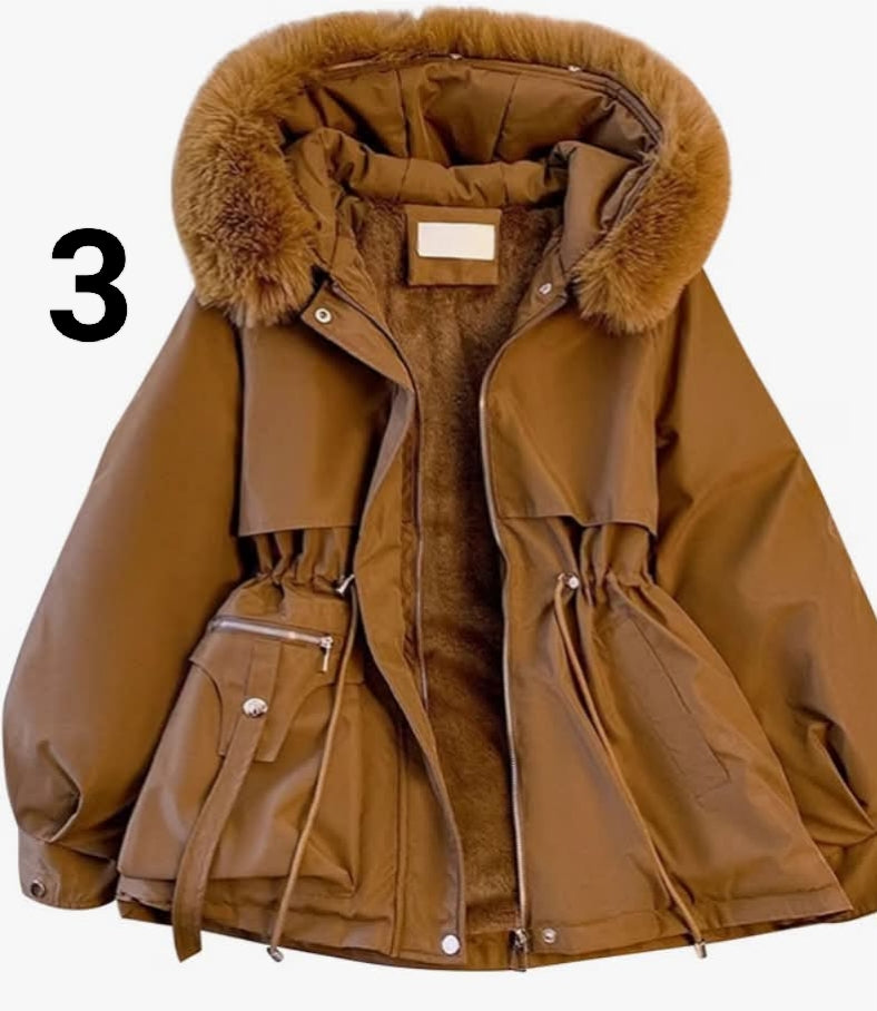 Women Hooded Parka Coat Warm Fleece Lined Winter Jacket Padded Winter Heavy Coat Outerwear with Faux Fur