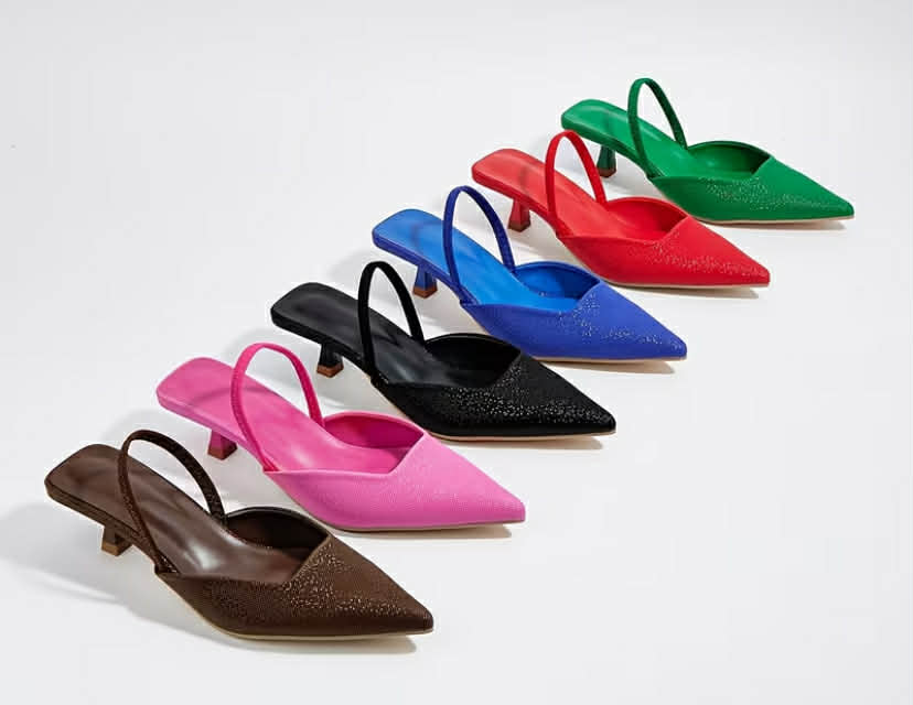 Elegant Solid Color Pointed Toe Stiletto High Heel Sandals for Women - All-Season Slip-On with Mid Heel