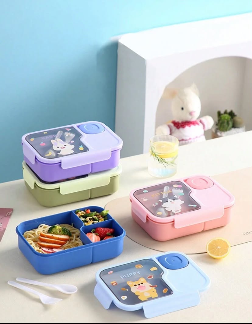 Leakproof Double Bento Lunch Box For Kids - Portable, Microwave Friendly, Cartoon Anime Design