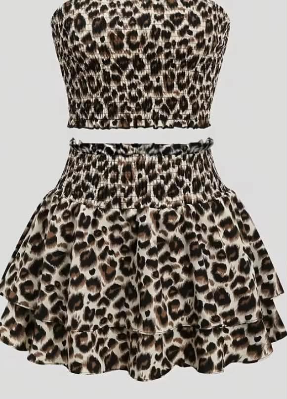 New Spring/Summer sexy Sweet Pure Desire Simple Leopard Print Bodycon Tiered Cake Skirt Midi Dress