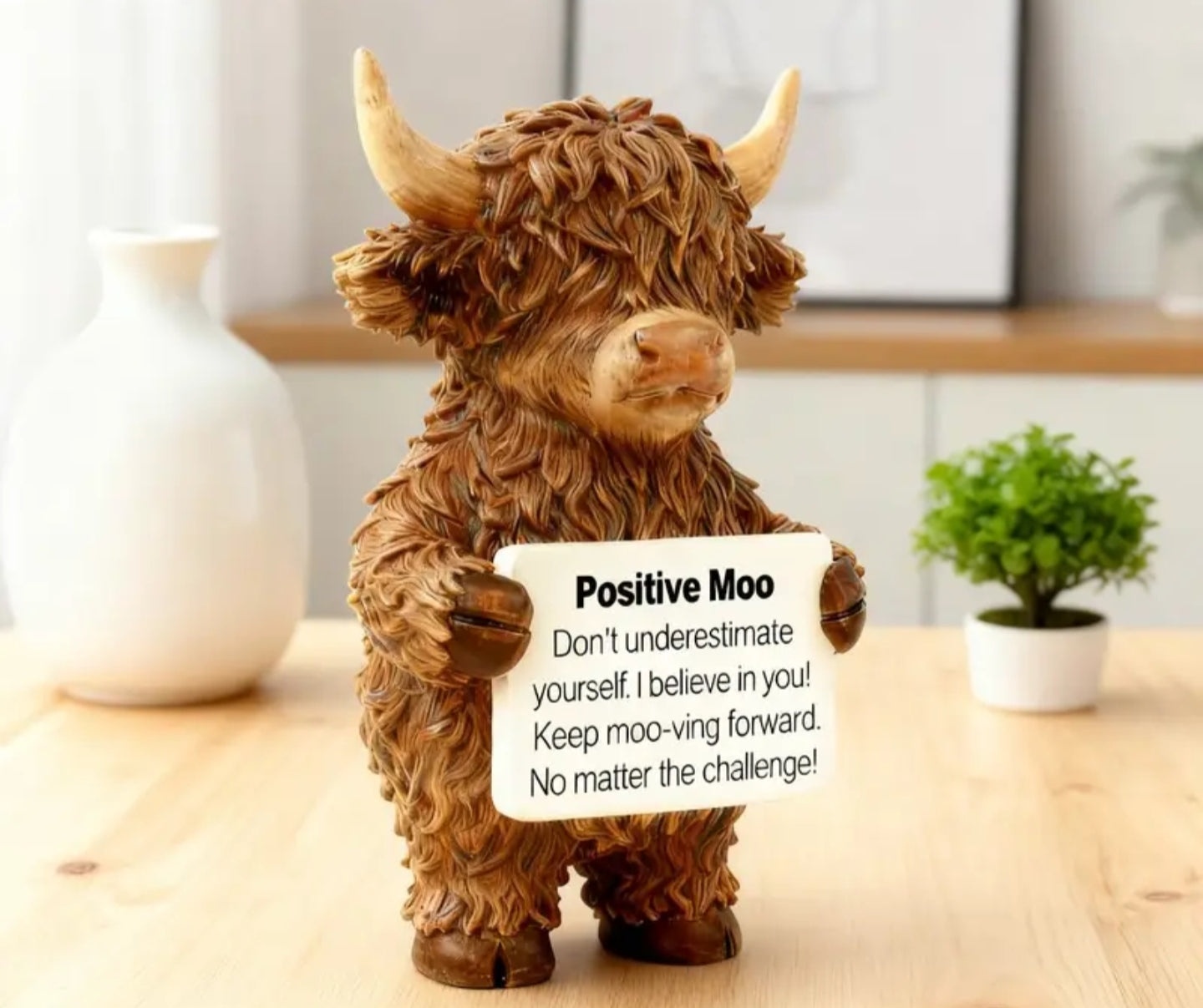 1 pc Positive Highland Cow Resin Statue