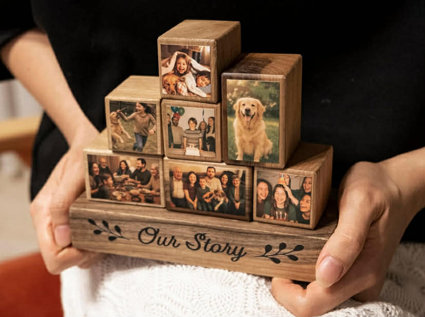 Mini Photo Album Blocks Custom Wooden Photo Cube Collage Personalized Keepsake Gift