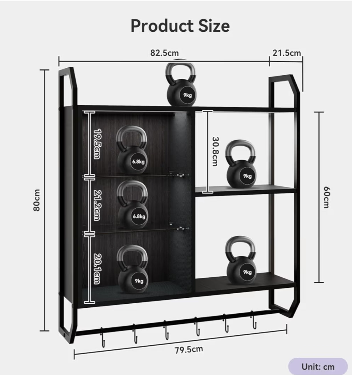 Adjustable Glass Shelf Pipe Shelves Hanging Display Rack Bookshelf with 6 S Hooks