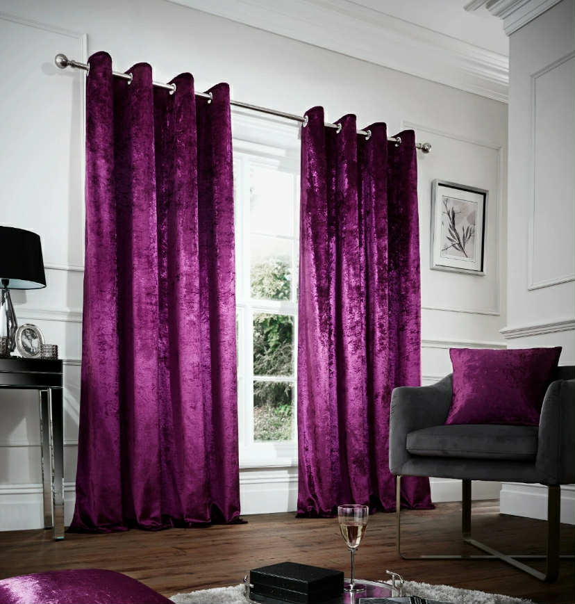 Crushed Velvet Curtains PAIR of Eyelet Ring Top Fully Lined Ready Made Thick