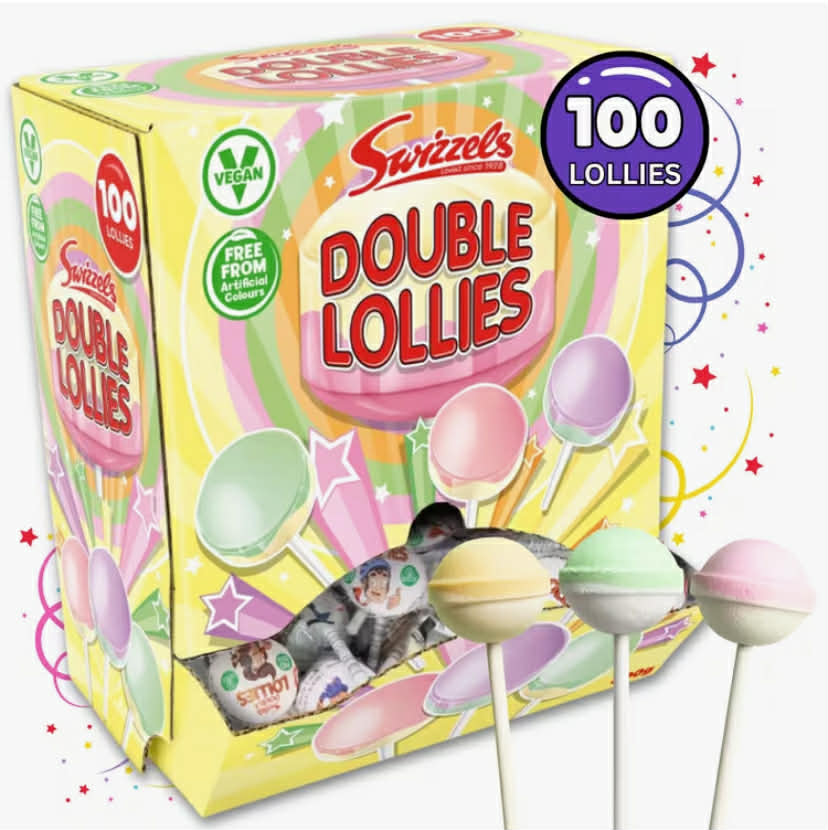 Swizzels Double Lollies, Lollipops Bulk, Candy Multipack, 100pcs
