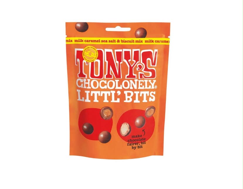 Tony's Chocolonely - Littl’ Bits Chocolate Mix Balls - Mini Milk Caramel Sea Salt Biscuit Chocolates in Sharing Pouch - 100g