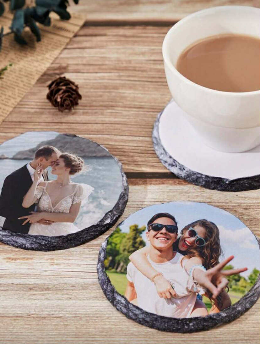 X3 Customized Photo Slate Coasters, Wedding Coaster Set