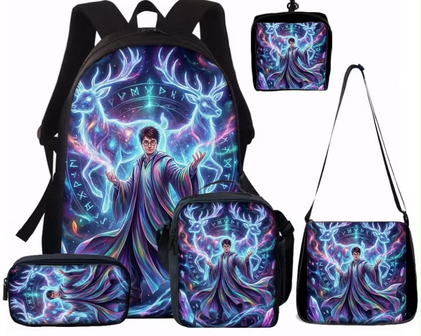 5pcs Backpack Set, Harry Potter Pattern Backpack, Large Capacity Handbag, Handbag, Crossbody Bag, Coin Purse,