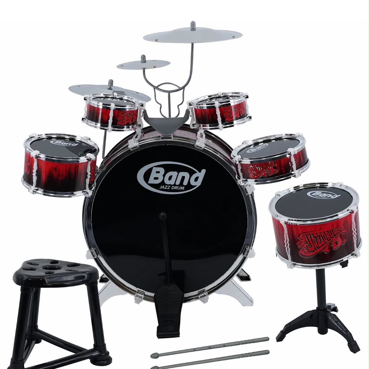 The Magic Toy Shop Kids 10 Piece Drum Kit With Stool