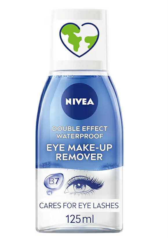 NIVEA Double Effect Waterproof Eye Make-Up Remover (125ml), Daily Use Face Cleanser for Make-Up and Mascara with Cornflower Extract and Biotin