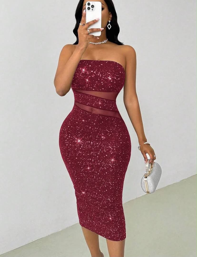 Metallic Mesh Panel Bodycon Mini Dress