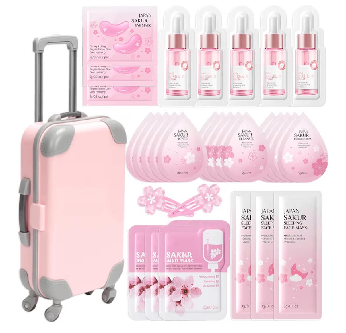 Skincare Set Girls Gifts - 32Pcs Milk Skin Care Sets & Kits for Teens - Skin Care Kit for Women Kids Teenage Girls Cherry Blossom- Cleanser, Toner, Serum for 5 Days Travel