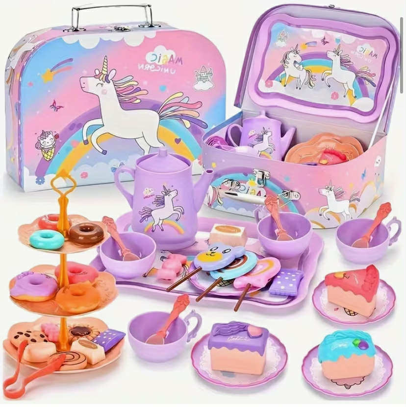 Set of 44pcs for a Tea Party, Including a Pretend Plastic Teapot, Role-Playing Toys, And Kitchen Items for a Princess-Themed Afternoon Tea