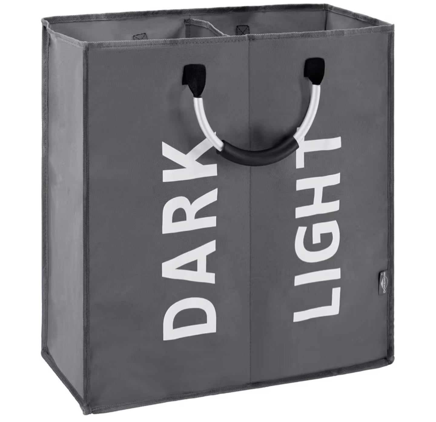 80 L Large Collapsible Washing Laundry Basket Bag with 2 Sections for Bedroom, Fabric (Dark Grey)