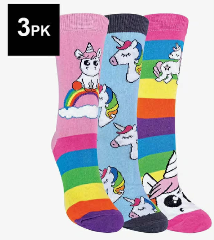 Sock Snob Girls 3 Pack Rainbow Unicorn Socks