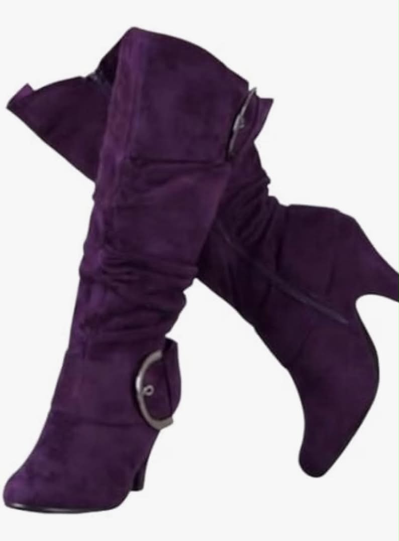 Extra Wide Calf Boots for Women - Suede Mid Calf Boots Slouchy Boots, Chunky High Heel, Wide Width, Round Toe Slouch Boots Dressy Fall Winter Long Boots
