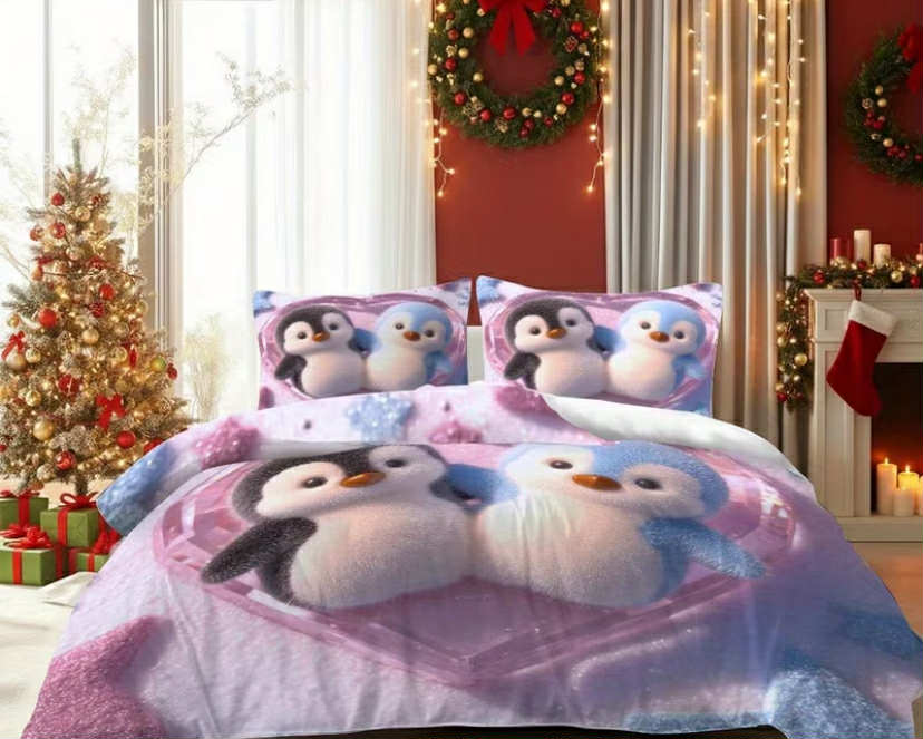 Starry Penguin Duvet Cover Set Penguin Blanket Set