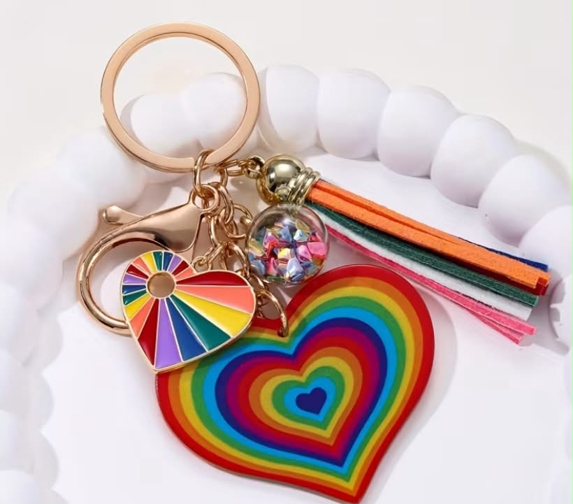 1 pc Rainbow Love Tassel Dripping Oil Keychain