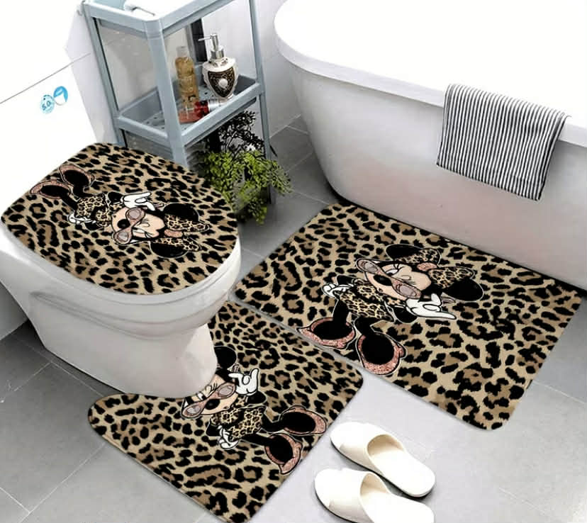 3 pcs Mickey Mouse Bath Rug Set Suitable for - ' Bathroom Decor with Mickey, Non-Slip Soft Bath Mats, Contour Shower Mat & Toilet Lid Cover, Floor Rugs