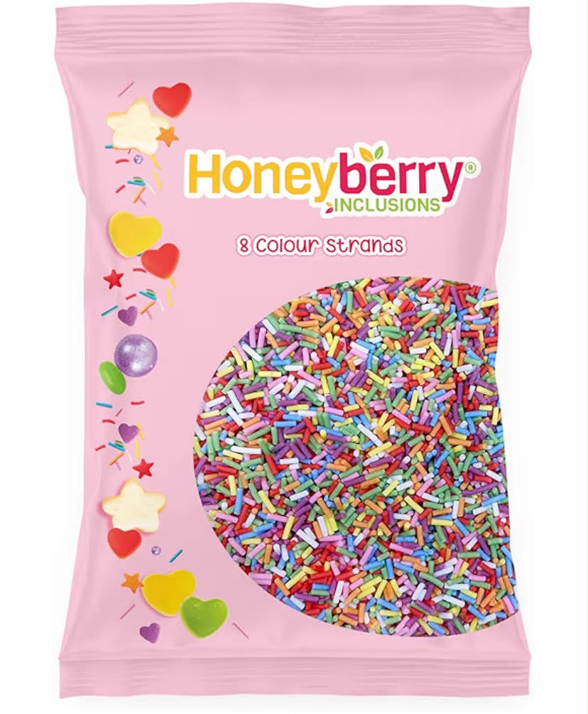 Rainbow Sugar Strands Sprinkles 55g Sachet - Natural Edible Multicoloured Vermicelli Sprinkles