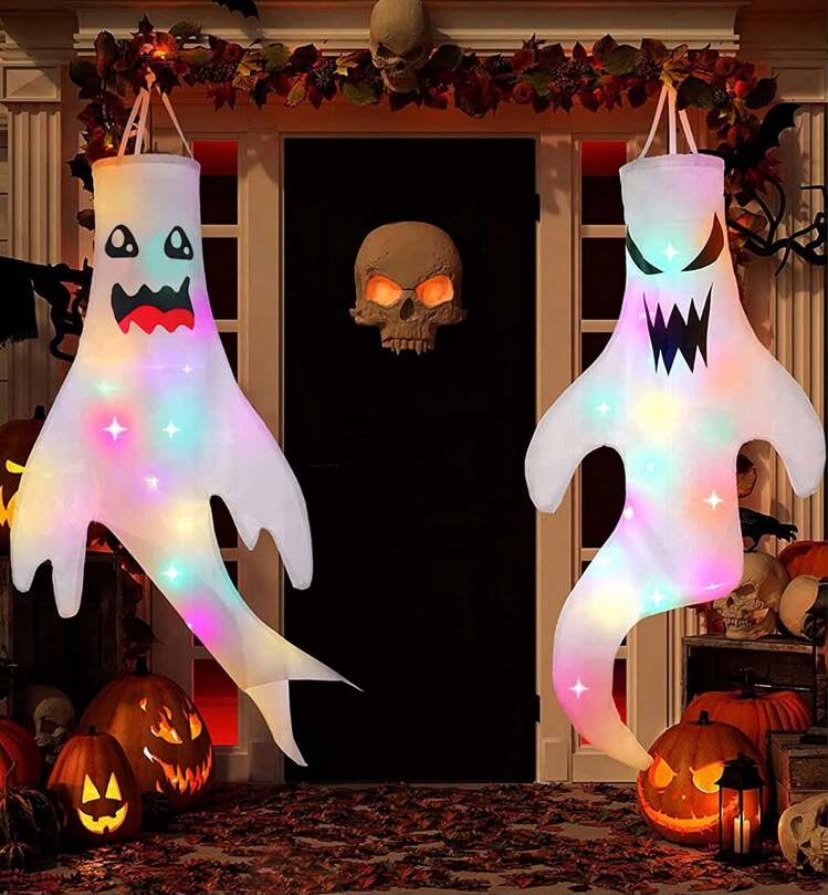 2 pcs-47 Inch (120cm) Halloween Spooky Weathervane Decoration With LED Lights Outdoor Halloween Decoration Halloween Hanging Spooky Weathervane
