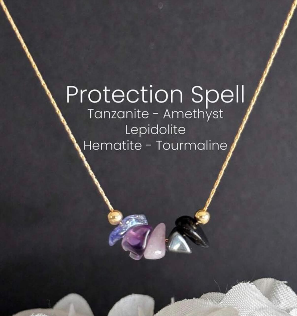 Protection Spell Necklace, Raw Crystal Spiritual Shield