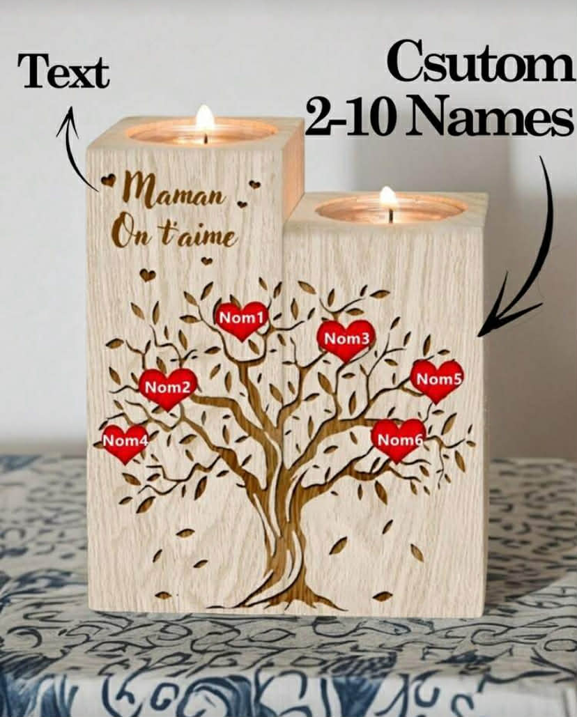1 pc Customized Name Candle, Tree Of Life, Personalized Family Tree Wooden Candle Holder, Laser Engraved Name, Home Decor