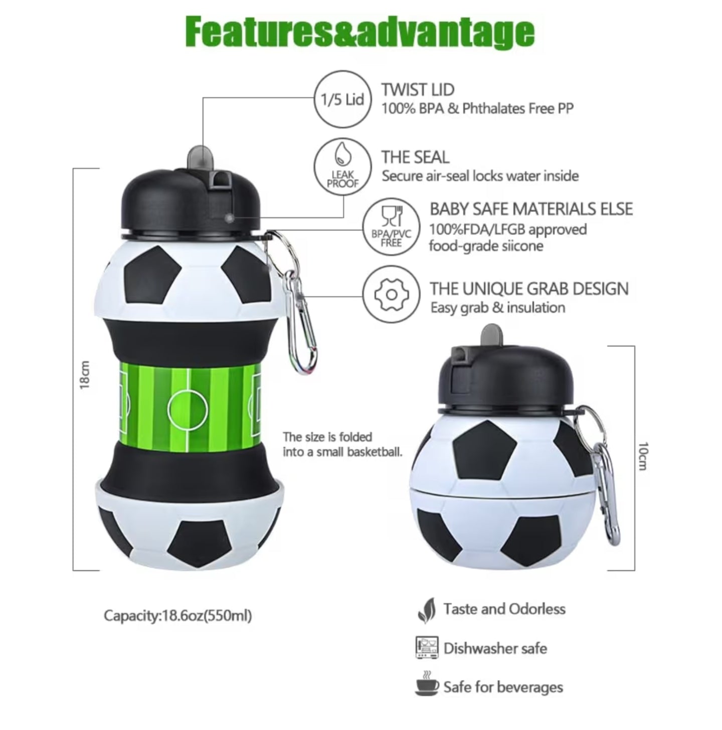 Kids Collapsible Football Water Bottle