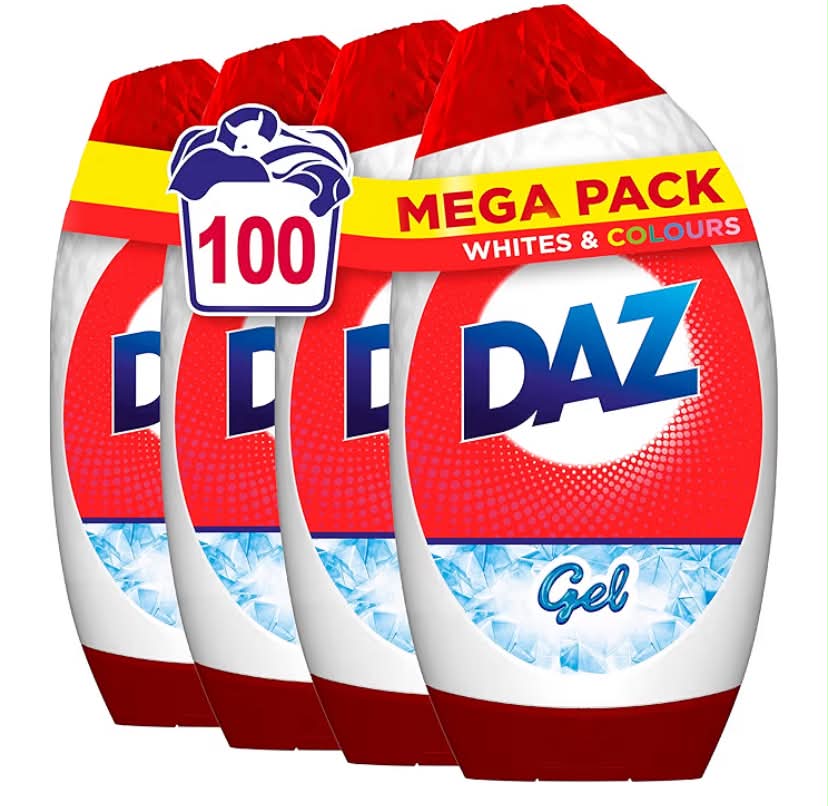 Daz Gel Laundry Detergent, 100 Washes, Stain Removal For Clothes, Washing Liquid For Whites & Colours, Brilliant Cleaning Even In Cold Washes (875ML X 4)