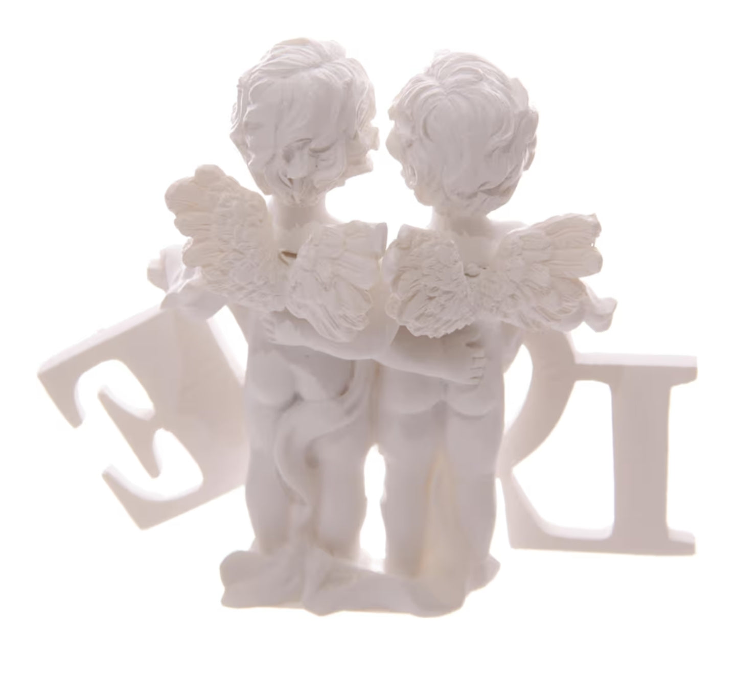 Cherubs Pair Holding LOVE Letters