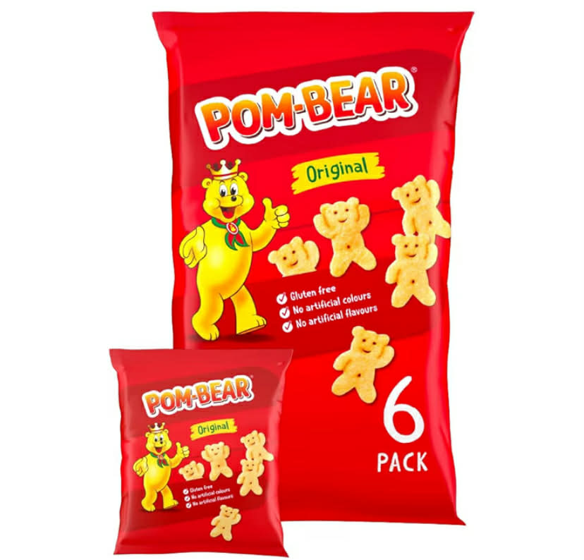 Pom Bear Original Multipack Crisps, Pack of 6 Bear-Shaped Potato Snacks