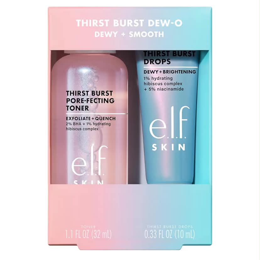 e.l.f. SKIN Thirst Burst Dew-O, Travel-Sized Skincare Set, Exfoliating Facial Toner & Hydrating Serum Drops, Gives Skin a Dewy, Bouncy Glow, Vegan & Cruelty-Free