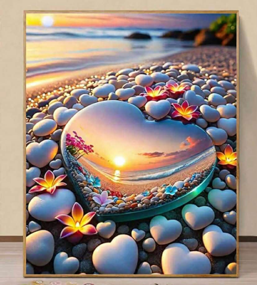 1 set 40*50CM DIY Digital Oil Painting Kits Without Frame - Heart Beach Theme,