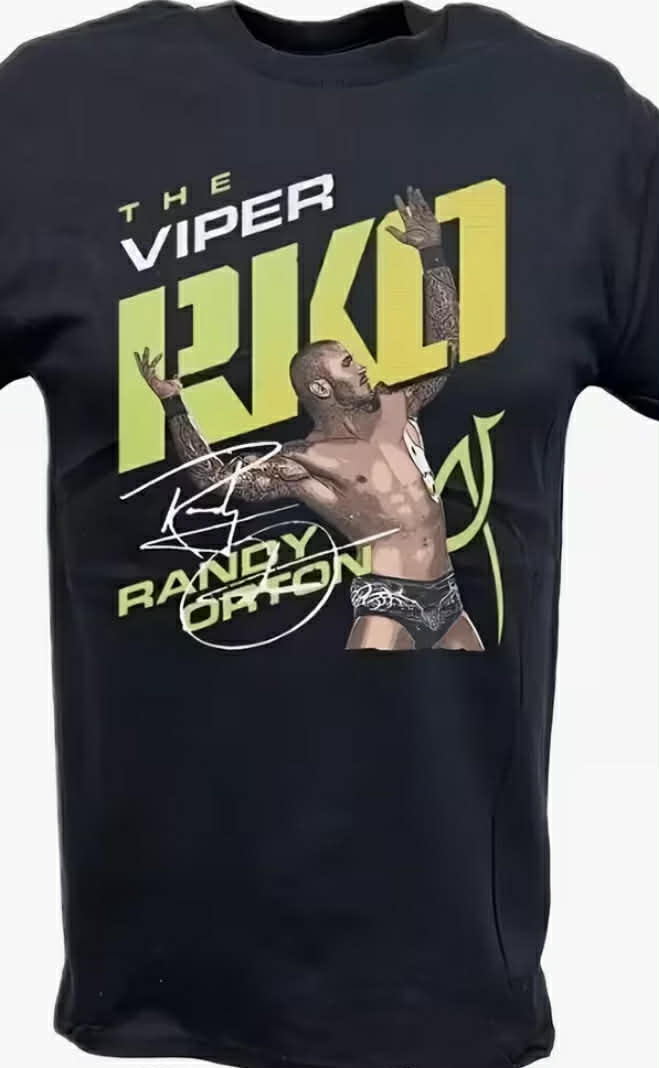 Randy Orton Viper RKO Pose Black T-Shirt - 100% Cotton Breathable Casual Sports Tee with Bold Tropical Graphic Print, Machine Washable Regular Fit Short Sleeve Shirt for Wrestling Fans & Casual Attire