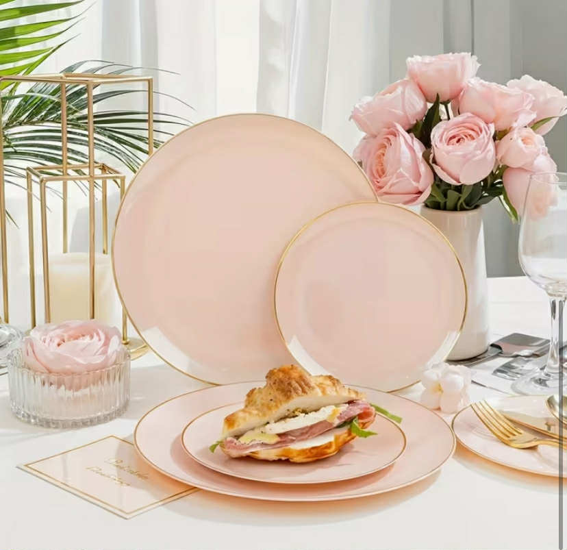 40 pcs Pink Dinner Plates, 20pcs 20.32cm Plates, 20pcs Forks Romantic Tableware Set for 20 People
