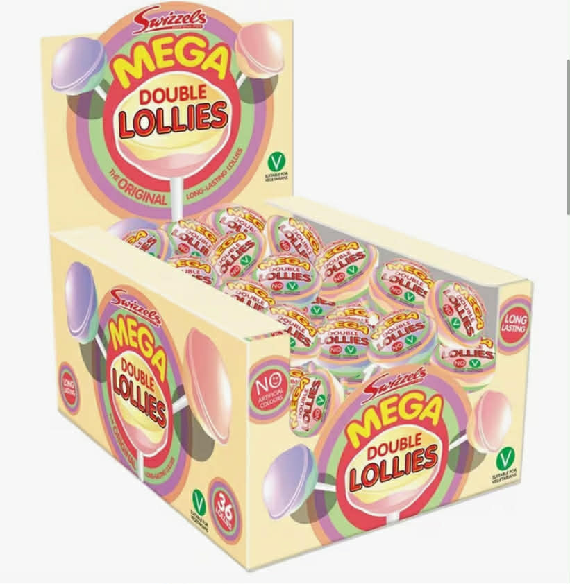 Swizzels Mega Double Lollies - Pack of 36 x 32g - Long Lasting Fruity Lollies