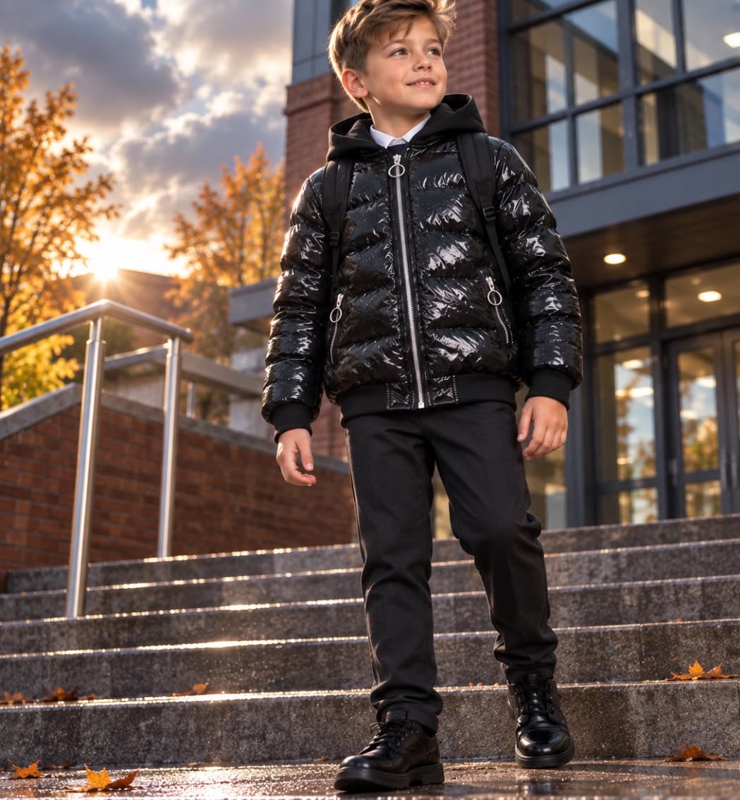 Kids Padded Jacket Hooded Metallic Coat