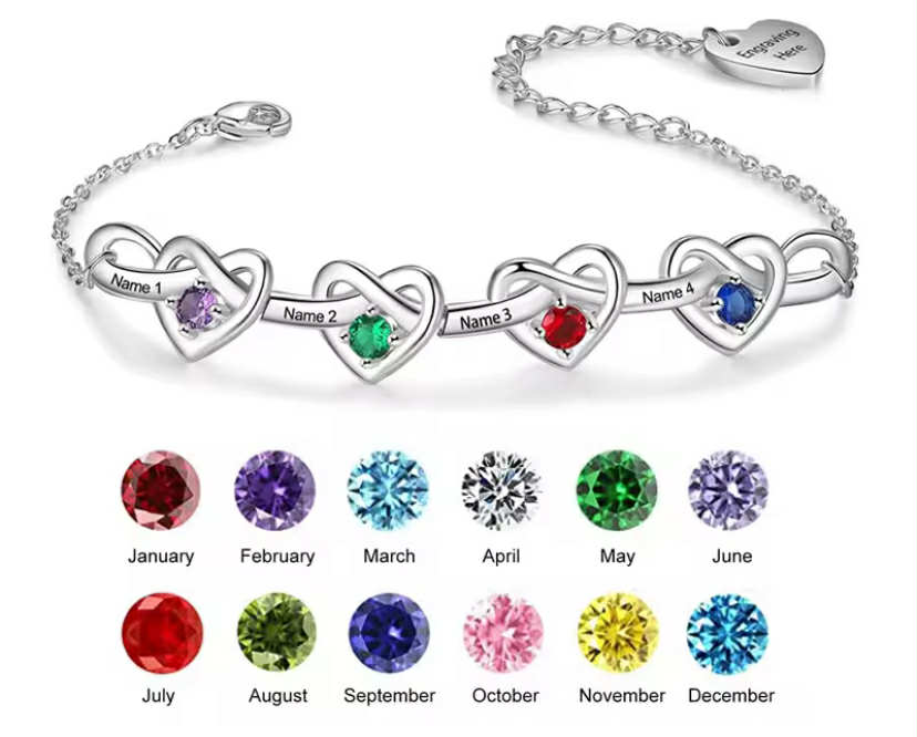 Personalized 2-6 Birthstone Name Bracelet for Women Custom Engraved Names